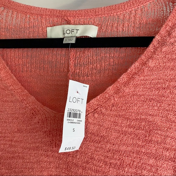 LOFT Oversized Knit Sweater Pink Split Back V-Neck Slouchy Lightweight Small - Picture 2 of 5